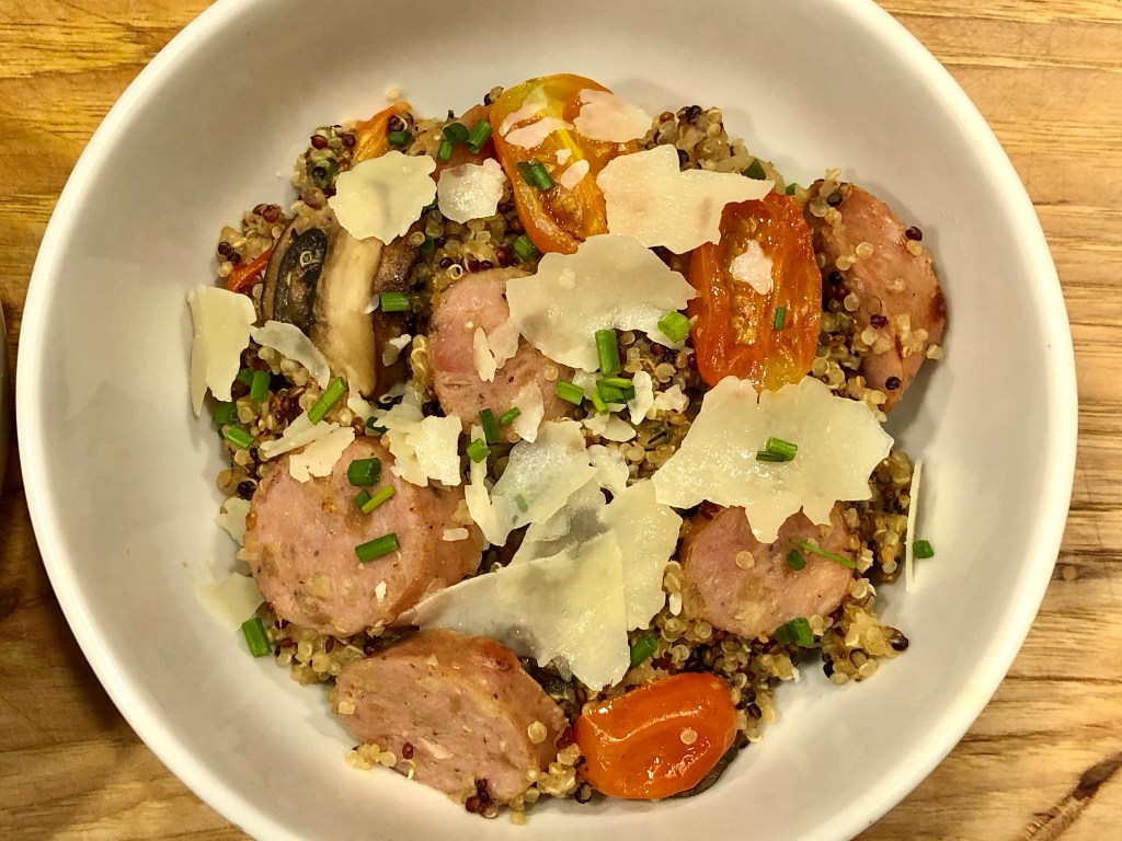 Chicken Sausage Quinoa Risotto in a bowl 